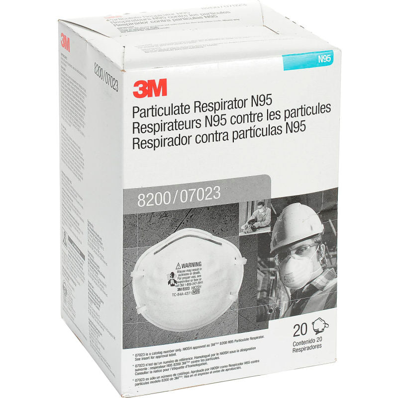 3M 8200 Particulate Respirators, N95, NIOSH Certified box of 20 masks